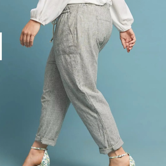 Anthropologie Linen Coastal Cowgirl Pants Striped Relaxed XS Resortwear Tappered - Picture 5 of 16